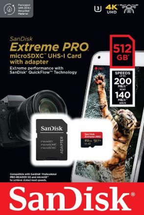 SanDisk Extreme Pro Micro SDXC UHS-I U3 A2 V30 Memory Card + Adapter (512GB)