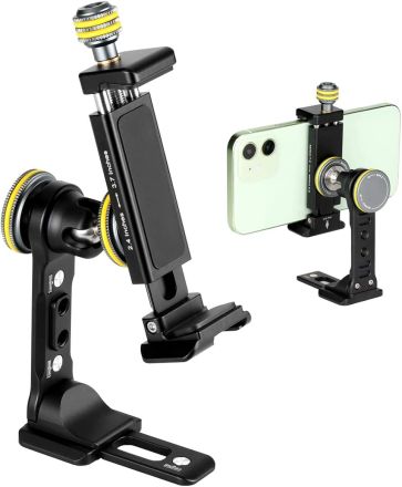 Metal Phone Tripod Mount for iPhone - Universal Cell Phone Stand Holder Clamp with Cold Shoe, 360° Rotatable Bracket, 1/4" Screw Mount, Adjustable Clip, Fits iPhone 12 Pro, Samsung, Android Smartphone